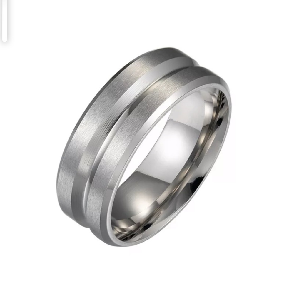 New Charm Matte Groove Women Men Polished Ring - Picture 2 of 3
